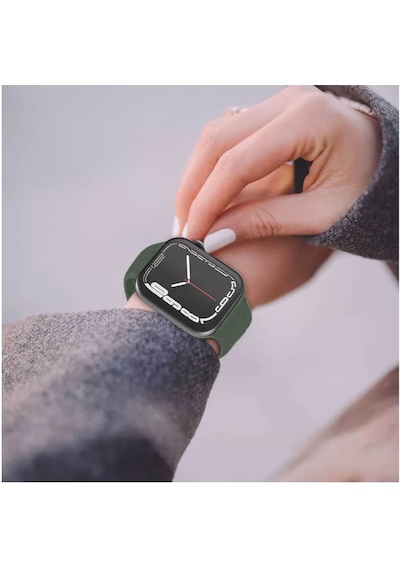 Wozlo Apple Uyumlu  Watch 1, 2, 3, 4, 5, 6, 7, 8, Se Silikon Kordon Kayış - M-l Beden 42/44/45mm - Haki