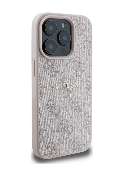 Apple Uyumlu iPhone 15 Pro Max Kılıf Guess Lisanslı Magsafe Şarj Özellikli 4g Desen Yazı Logolu Kapak Pembe