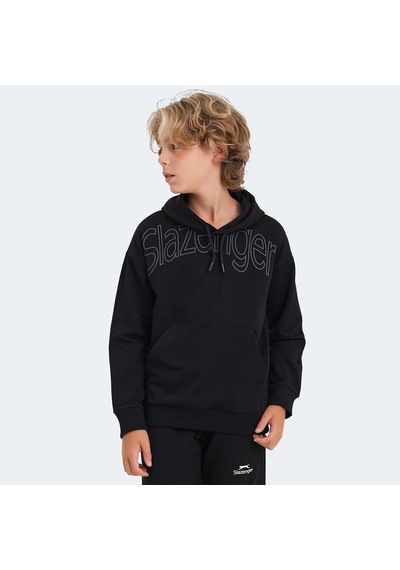Slazenger LETTO Çocuk Kapüşonlu Cepli Siyah Sweatshirt