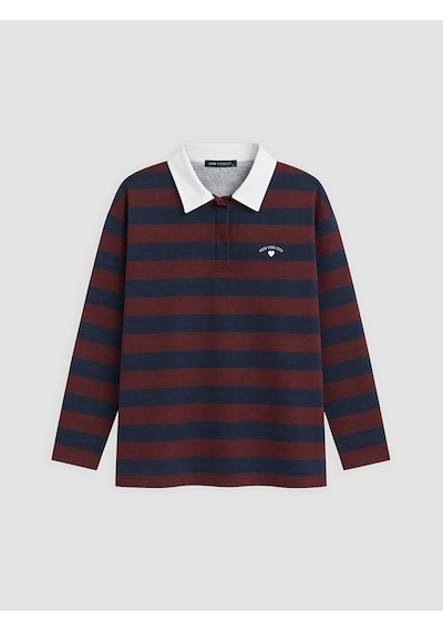 Lcw Modest Lacivert Polo Yaka Çizgili Kadın Sweatshirt Tunik