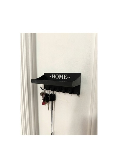 Home Yazılı Duvar Tipi Anahtarlık Ve Posta Kutusu Rafı7 Kancalı Dekoratif Anahtar Askısı 180x80x75mm Siyah