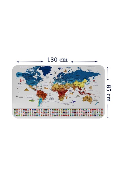 Eğitici - Öğretici Dünya Ve Türkiye Haritası Çocuk Odası Duvar Sticker-85x130-3891 Çok Renkli