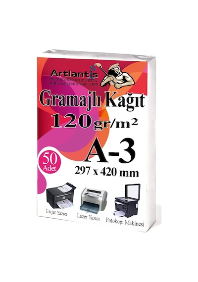 A3 Gramajlı Fotokopi Kağıdı 50 Adet 120 Gr Sertifika Kağıdı Kalın Kağıt Baskı Tüm Yazıcılara Uyumlu 29.7x42cm Ofis Büro