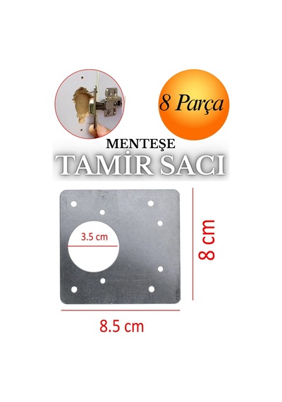 Dolap Kapak Taş Menteşe Tamir Sacı Nobel Pratik Onarım Kiti Yuva Saçı Tablası 8x8.5 Cm 8 Adet Inox Inox