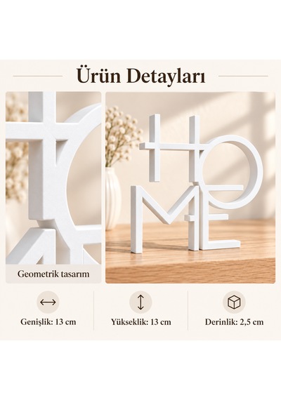 Geometrik Home Yazısı Dekoratif Masaüstü Ve Raf Süsü Beyaz