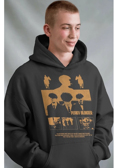Sevbano Efsane Dizi Peaky Blinders Tommy Shelby Ön Baskılı Unisex Oversiz Siyah