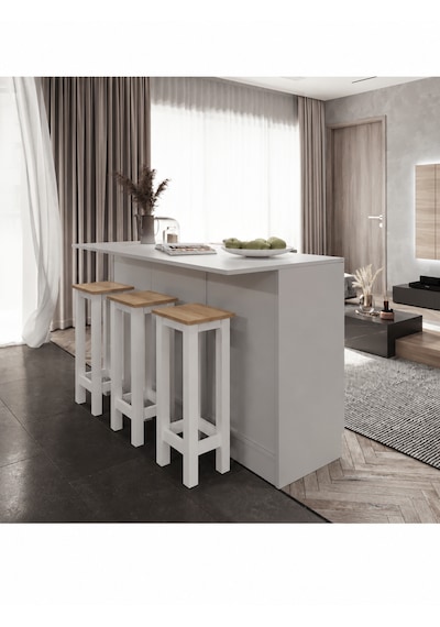 Gora Tabure - 40cm - Bar Sandalyesi - Bar Taburesi Beyaz - Atlantik Çam Gora Tabure - 40cm - Bar Sandalyesi - Bar Taburesi Beyaz - Atlantik Çam