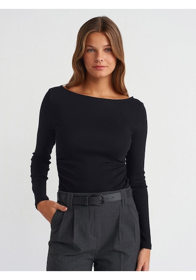 Dilvin 31401 Büzgülü Kayık Yaka Top-siyah-874 Siyah