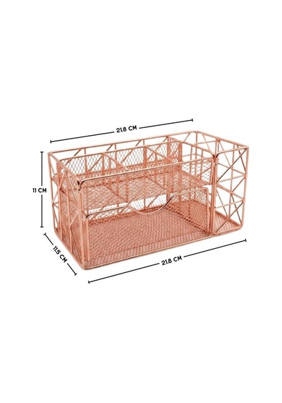 Temel Rose Gold Metal Mesh Masaüstü Organizer Çekmeceli Çok Bölmeli 21.8x11.5x11 Cm 9510