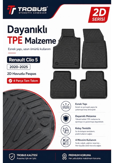 Trobus Renault Clio 5 2019 Sonrası 2d Havuzlu Paspas