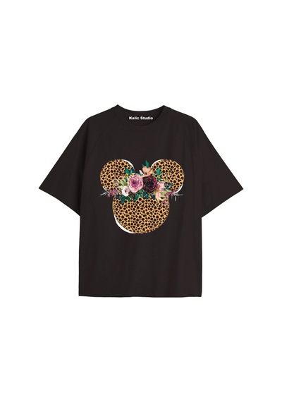 Kalic Studio Y2k Vintage Leopar Baskılı Siyah T-shirt Kod 175 Siyah-175