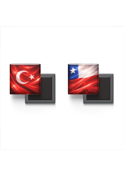9x9 Cm Buzdolap Magnetleri - Şili Bayrağı Ve Türk Bayrağı - 2'li Set Magneti