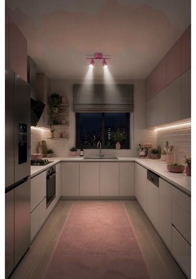 Spoty 2'li Pembe Renkli Beyaz Işık Modern Tasarım Salon - Mutfak - Banyo Spot Sıralı Avize