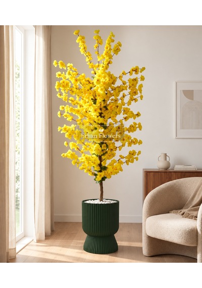 Sarı Bahar Dalı Ağacı 160 Cm Lotus Yeşil Saksıda Çok Renkli