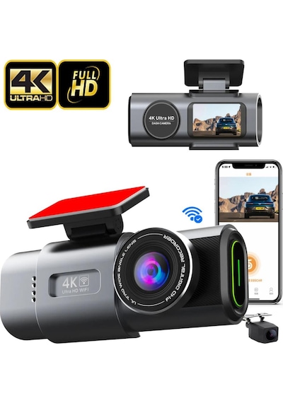 Polham 4k Ön Ve Arka Kameralı Araç Kamerası, Wifi, Dahili Gps, G Sensörlü,gece Görüşlü Araç Kamerası