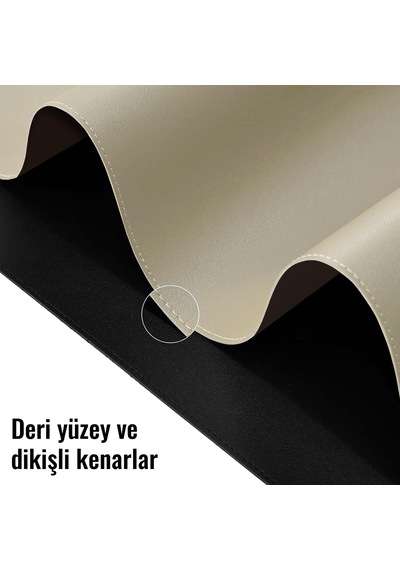 Lexroo Çift Renk Dikişli Pu Deri Masa Matı 80x40 Cm Mousepad, Su Geçirmez Masa Sümeni Standart