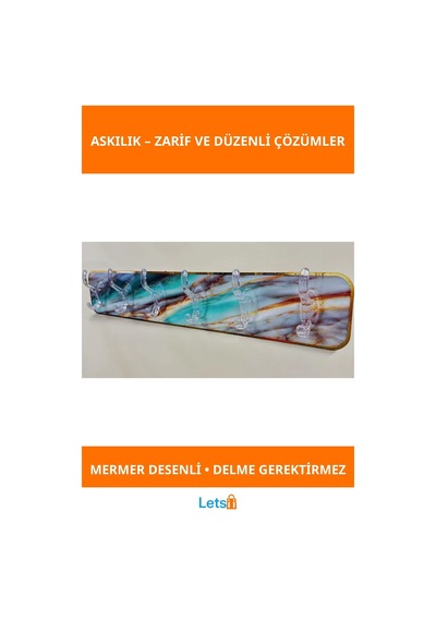 Mermer Desenli Şeffaf Yapışkanlı Askılık Fonksiyonel Duvar Askısı 1 Adet