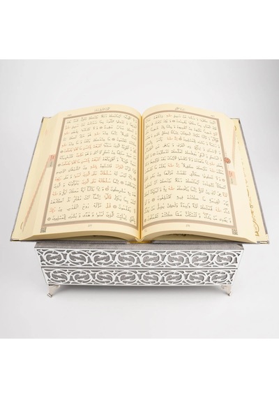 Raşel Kaplama Rahleli Kur'an-ı Kerim Orta Boy, Gri