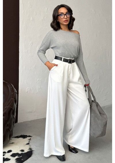 Verymoda Yüksek Bel Bol Paça Saten Pantolon Şık Ve Rahat Tasarım F2052 Krem