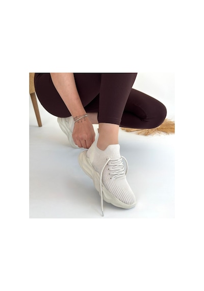 Roof Atelier Kadın Bej Triko Bağcıklı Spor Ayakkabı - Henta Çok Renkli
