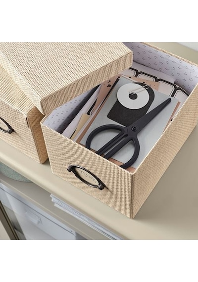 Ikea Kvarnvık Kapaklı Karton Depolama Kutusu 18 X 25 X 15 Cm Bej