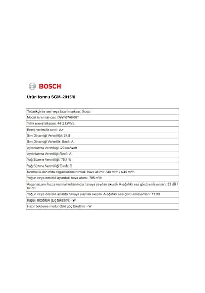 Bosch DWF67AK60T 60 CM Duvar Tipi Davlumbaz