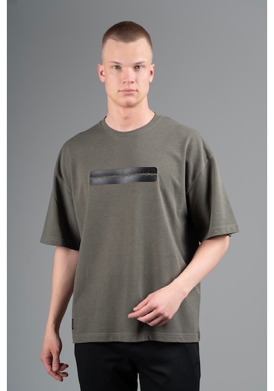 Maraton Sportswear Oversize Erkek Bisiklet Yaka Kısa Kol Basic Haki T-shirt 22749-haki