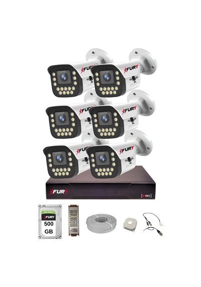 Fury 6 Lı Sesli 15 Warm Led Gece Renkli Görüş Su Geçirmez Güvenlik Kamerası Seti 500gb