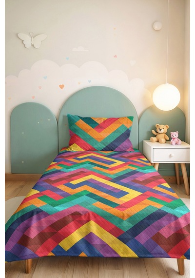 Geometrik Renkli Genç Odası Tek Kişilik Pike Takımı - Zigzag Turkuaz Sarı 160x220 Cm Yatak Örtüsü Dokulu Gölge Sükuneti