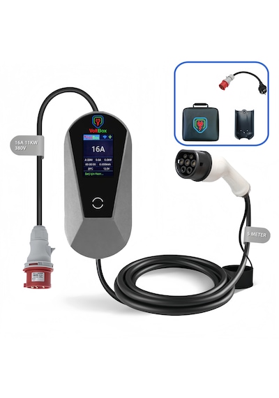 Voltbox Pro11 Taşınabilir Elektrikli Araç Şarj Cihazı 16a/11kw/380v 5 Metre -türkçe Menü 11 Kw