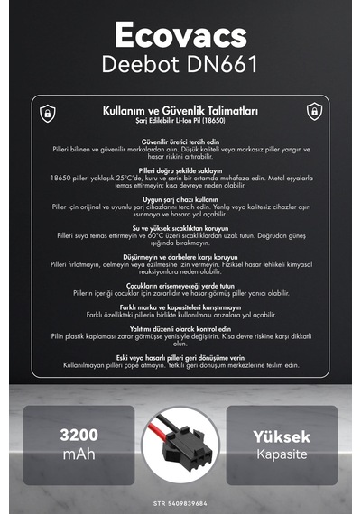 Ecovacs Deebot Dn661 3200mah Robot Süpürge Bataryası K.k