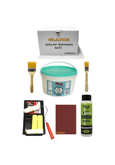 Rich 2500 Cc 3,5kg Multi Surface Kemik Dolap Boyama Seti Mobilya Boyama Seti Yarı Mat Tava Rulo Set