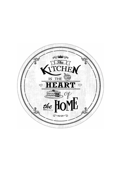 Beyaz Kaymaz Kitchen Yazılı Yuvarlak Mutfak Halısı Ar508