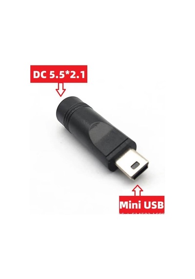 Koodmax - 5 Pin Mini Usb Erkek To Dc 5.5 2.1mm Dişi Soket Çevirici - Güç Adaptörü Fişi Dönüştürücü