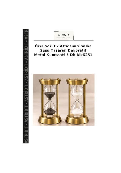Özel Seri Ev Aksesuarı Salon Süsü Tasarım Dekoratif Metal Kumsaati 5 Dk Alk6251 Çok Renkli