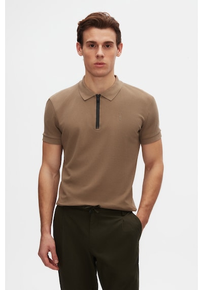 Twn Slim Fit Vizon Pike Dokulu Yarım Fermuarlı Polo Yaka T-shirt 4ec14ortfrplo Vizon
