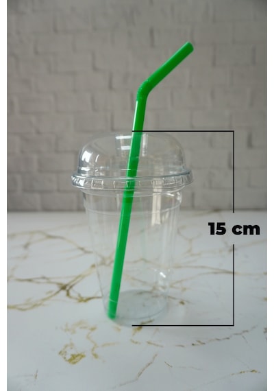 Plastik Bardak Milkshake Bardağı Kapak Pipet 14 Oz 400 Cc - 100 Adet