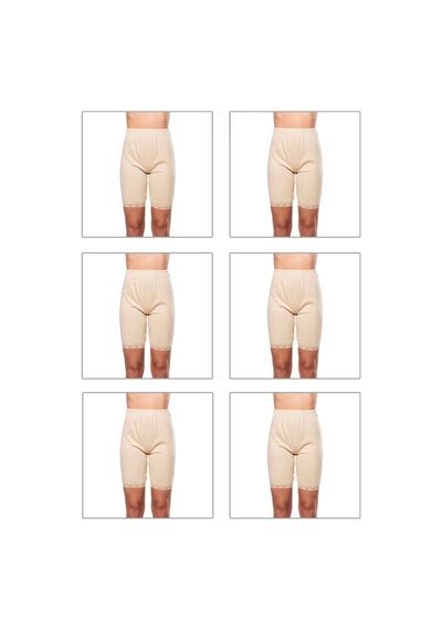 Özkan Underwear Özkan 0114 6'lı Paket Kadın %100 Pamuklu Ağlı Model Ribana Esnek Rahat Kalıp Yumuşak Paçalı Diz Üstü Kısa Tayt Ten