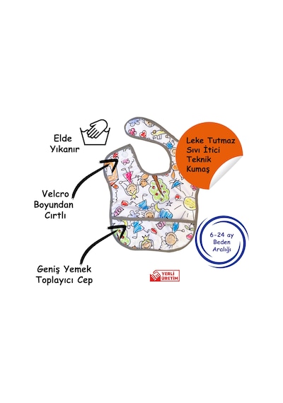 Yorni 6-24ay, Family Boyundan Cırtlı,sıvı Geçirmez,bebek Mama Önlüğü Çok Renkli