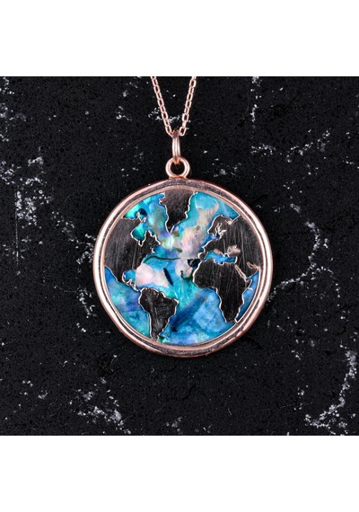 Dünya Haritası Kolye, 925 Ayar Gümüş Rose Gold Kaplama Kolye, Farklı Dünya Tasarımı Gümüş