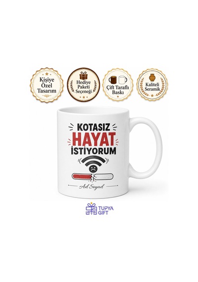 Sürekli İnternet Paketi Bitenlere Kotasız Hayat Esprili Kupa Bardak Hediye Beyaz / Çok Renkli