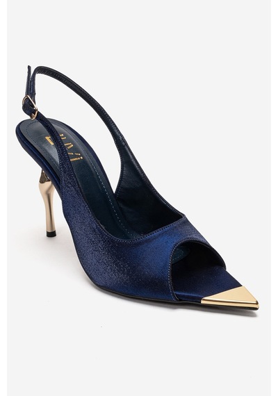 Luvishoes Amore Lacivert Saten Metal Detaylı Kadın Topuklu Ayakkabı