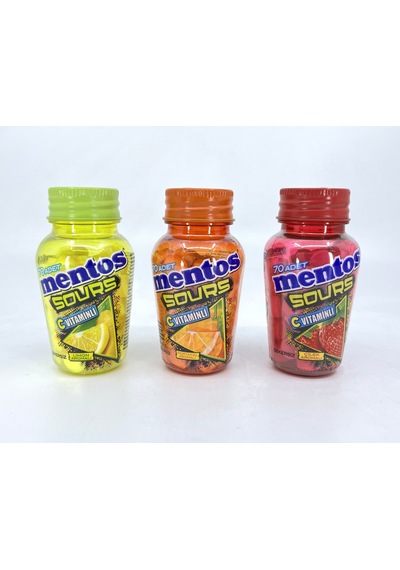 Mentos Sours Şekersiz Tatlandırıcılı C Vitaminli Portakal-limon-çilek Aromalı Tablet Şekerleme 49gr 3'lü Tadım Seti