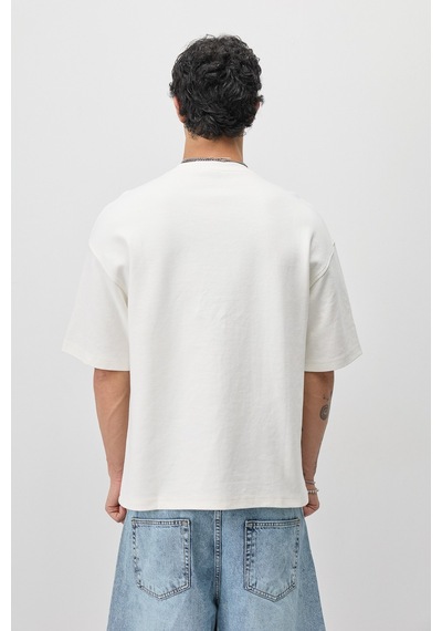 Vamos Oversize Baskılı Tişört V70-188 Ekru
