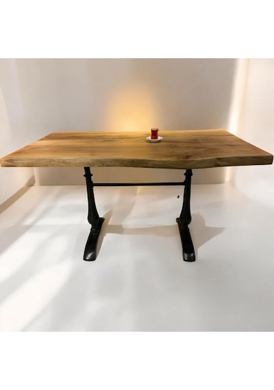 Cafe Masa Ahşap Kütük Masa Damla Ayak 160x80 Ceviz