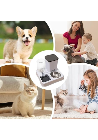 Techtic Otomatik Kedi&köpek Mama Su Kabı 2'si 1 Arada Su Sebili Evcil Hayvanlar İçin Mama Ve Su Kabı