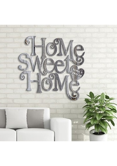 Kişiye Özel Home Sweet Home Gri Renk Dokulu Ahşap Duvar Yazısı - 3