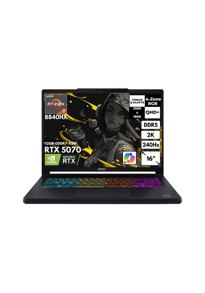 MSI Crosshaır A16 HX E8WGXK-058XTRYHMF9 R7-8840HX 48 GB 2 TB SSD 12 GB RTX5070 16" QHD Free Dos Dizüstü Bilgisayar