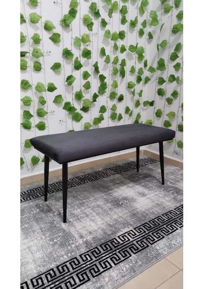 Özcan Metal Siyah Metal Ayaklı Metal Kasalı Bench Mutfak Salon Antre Yatak Odası Balkon Puf Bank Antrasit
