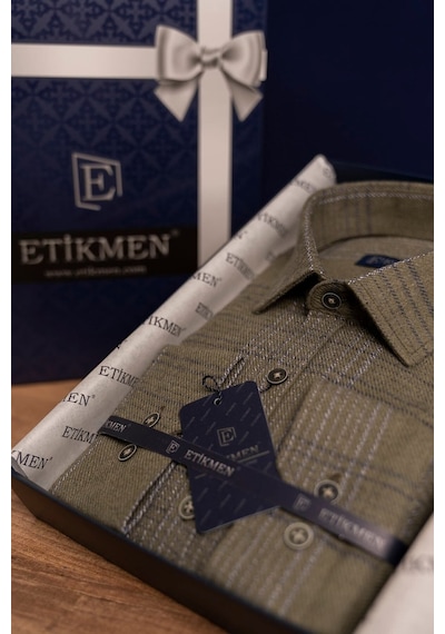 Haki Tek Cepli Oduncu Slimfit Hediye Kutulu Gömlek Haki